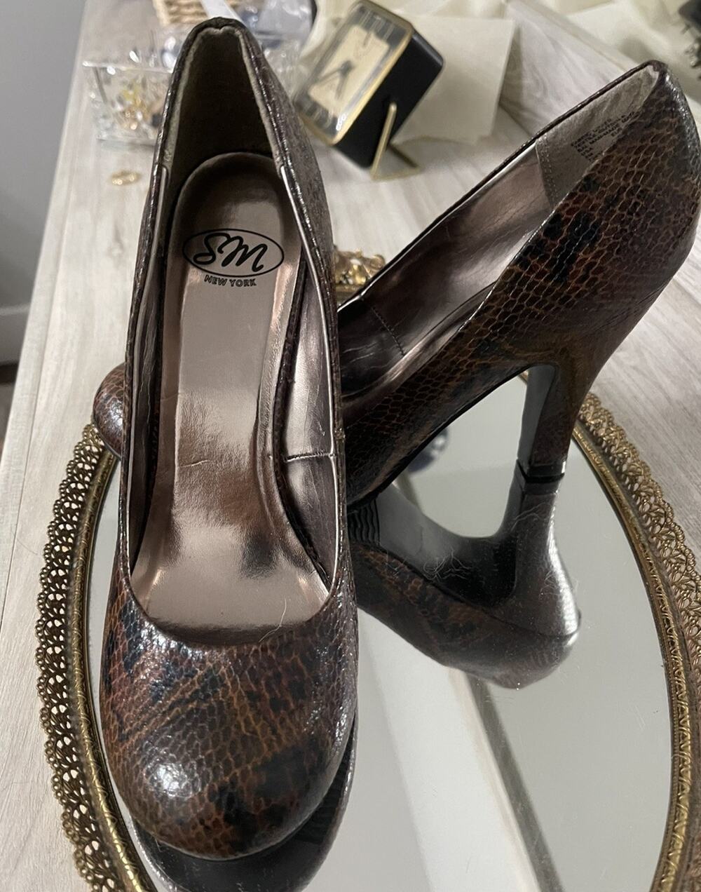 Y2K Pumps, Vintage SM NY Snake Skin High Heels Shoes,- Size 8
